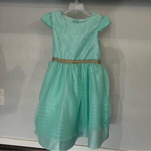 Rare Editions Girls Elegant Mint Green Dress with Gold Accents Size 6X